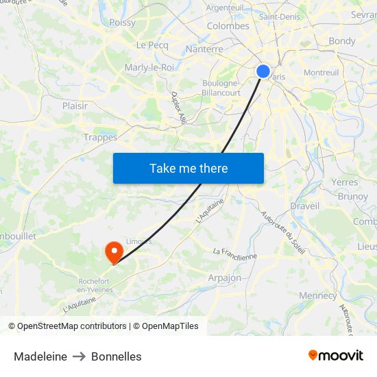 Madeleine to Bonnelles map