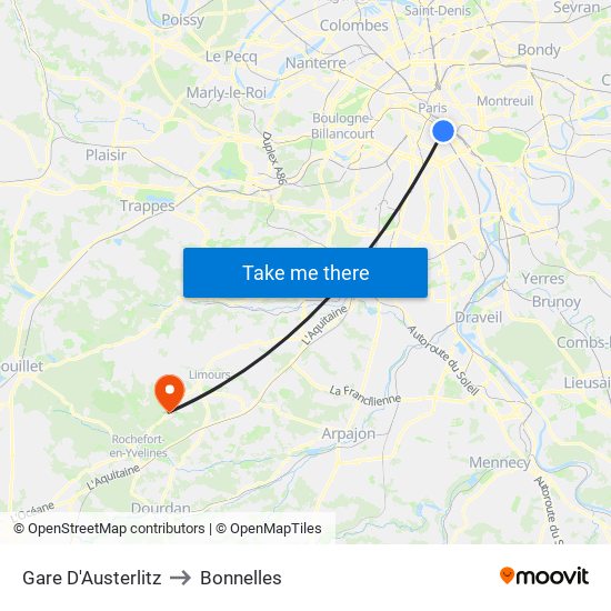 Gare D'Austerlitz to Bonnelles map