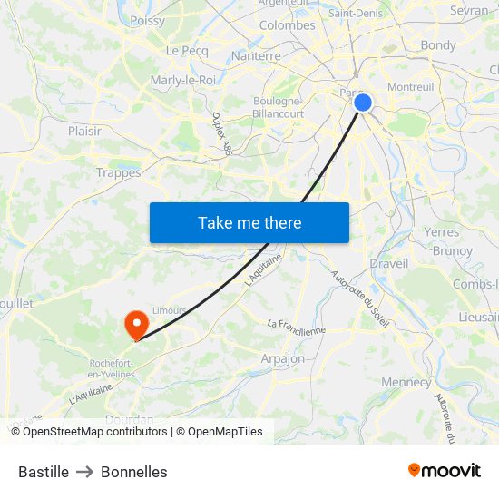 Bastille to Bonnelles map