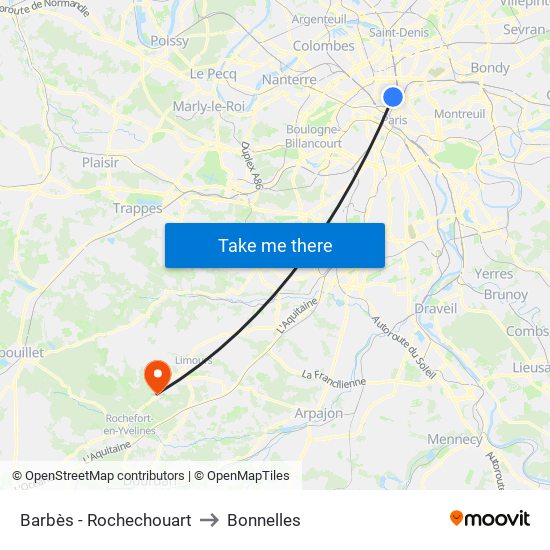 Barbès - Rochechouart to Bonnelles map