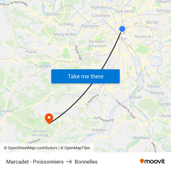 Marcadet - Poissonniers to Bonnelles map