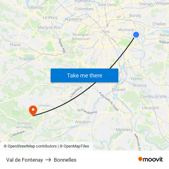 Val de Fontenay to Bonnelles map
