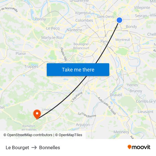 Le Bourget to Bonnelles map