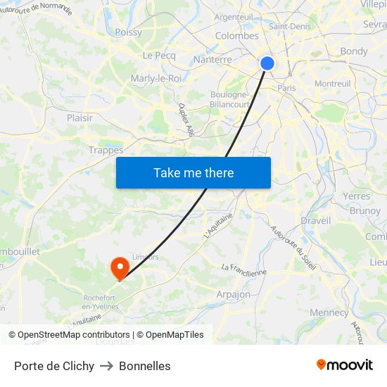 Porte de Clichy to Bonnelles map