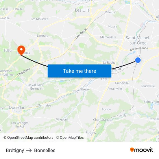 Brétigny to Bonnelles map