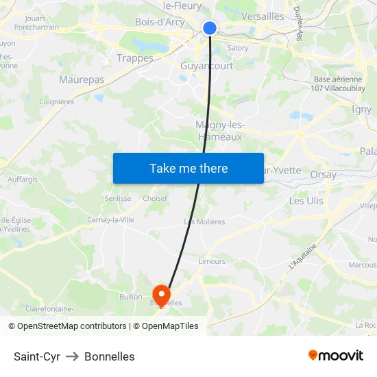 Saint-Cyr to Bonnelles map