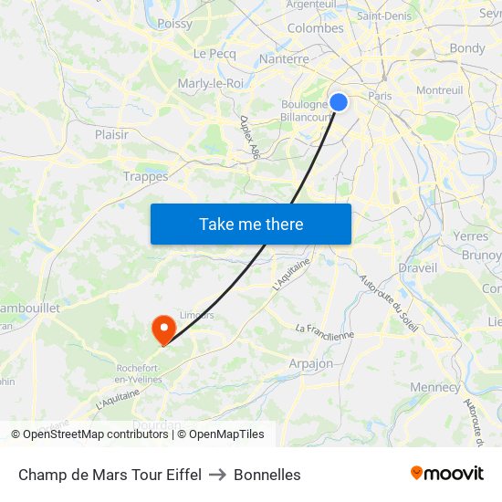 Champ de Mars Tour Eiffel to Bonnelles map