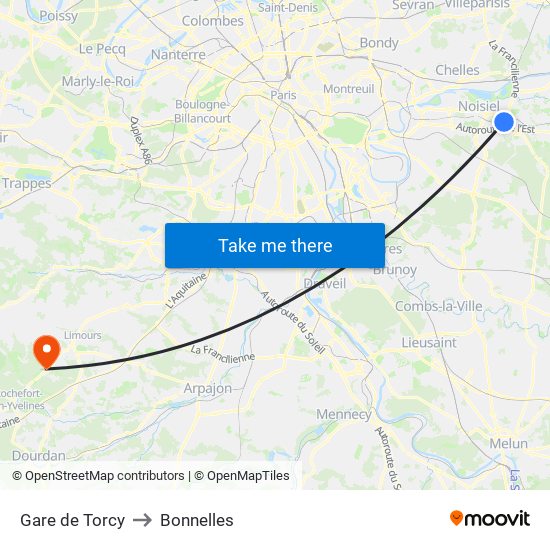 Gare de Torcy to Bonnelles map