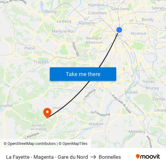 La Fayette - Magenta - Gare du Nord to Bonnelles map