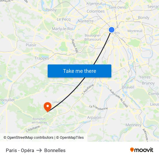 Paris - Opéra to Bonnelles map