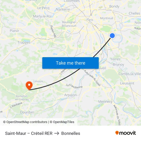Saint-Maur – Créteil RER to Bonnelles map