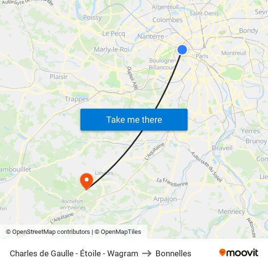 Charles de Gaulle - Étoile - Wagram to Bonnelles map