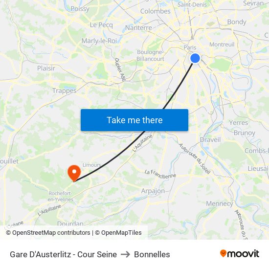 Gare D'Austerlitz - Cour Seine to Bonnelles map