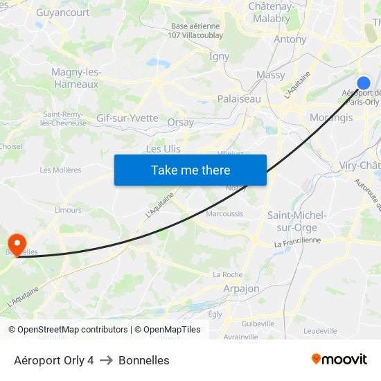 Aéroport Orly 4 to Bonnelles map