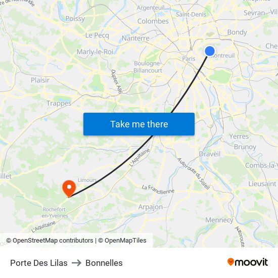 Porte Des Lilas to Bonnelles map
