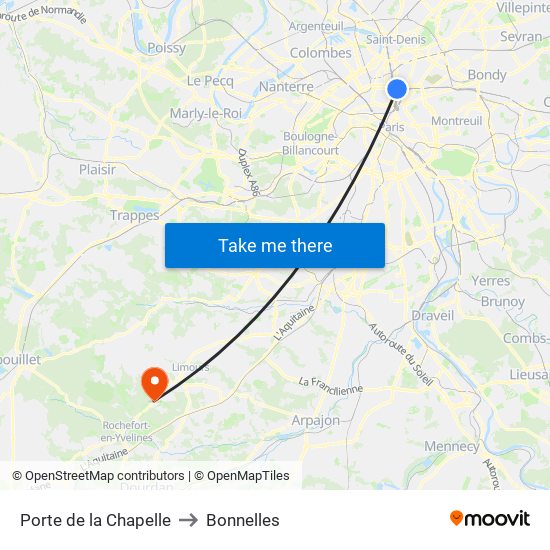 Porte de la Chapelle to Bonnelles map