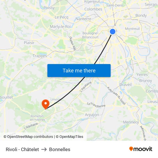 Rivoli - Châtelet to Bonnelles map