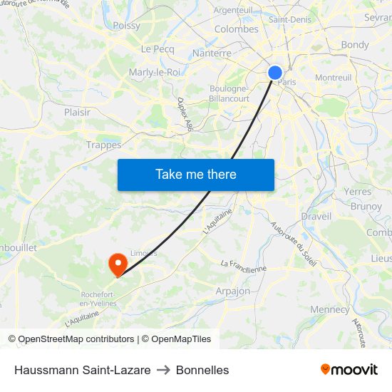 Haussmann Saint-Lazare to Bonnelles map