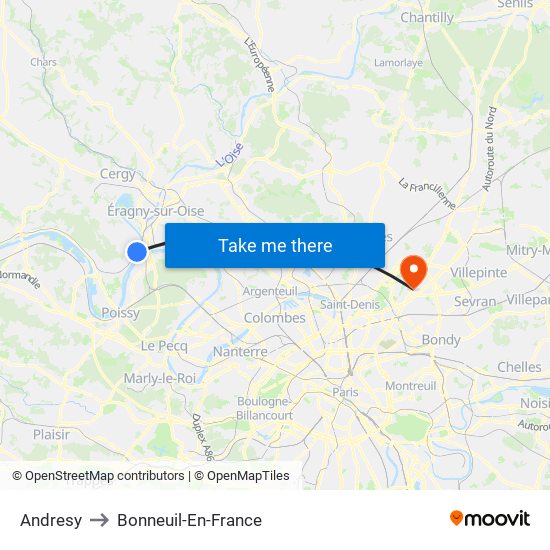 Andresy to Bonneuil-En-France map