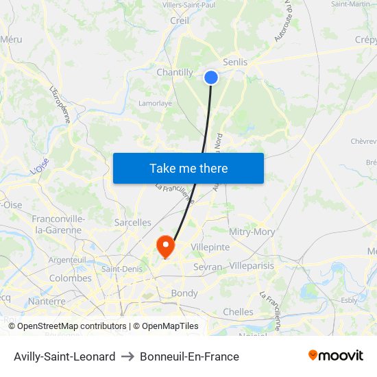 Avilly-Saint-Leonard to Bonneuil-En-France map