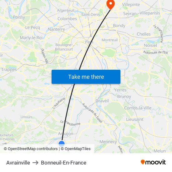 Avrainville to Bonneuil-En-France map