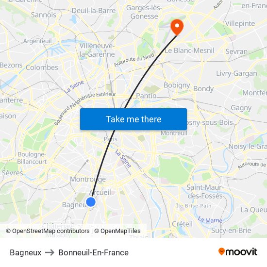 Bagneux to Bonneuil-En-France map