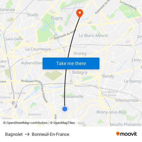 Bagnolet to Bonneuil-En-France map