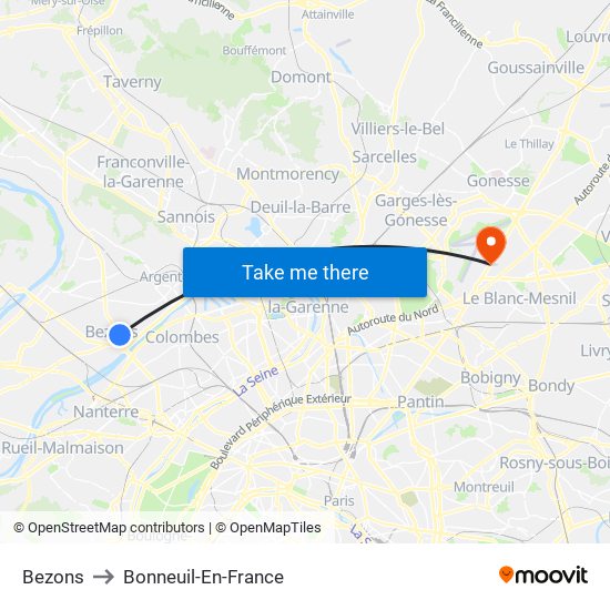 Bezons to Bonneuil-En-France map
