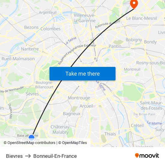 Bievres to Bonneuil-En-France map