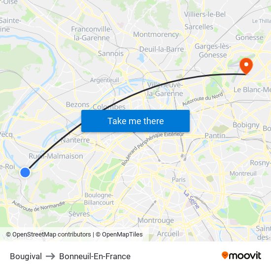 Bougival to Bonneuil-En-France map
