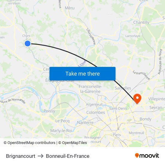 Brignancourt to Bonneuil-En-France map