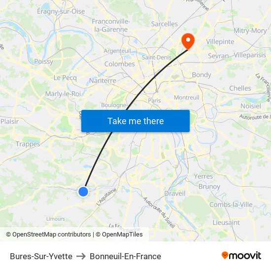 Bures-Sur-Yvette to Bonneuil-En-France map