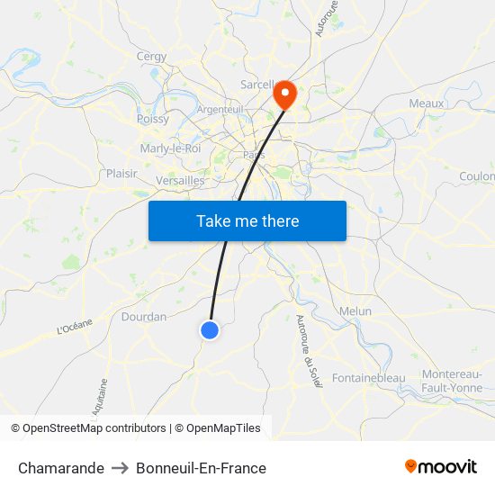 Chamarande to Bonneuil-En-France map