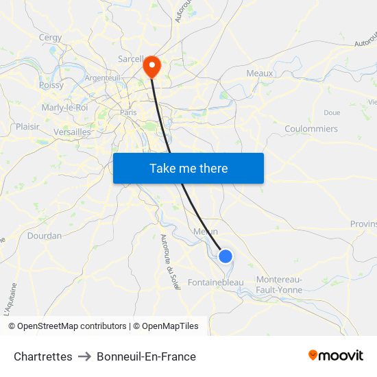 Chartrettes to Bonneuil-En-France map