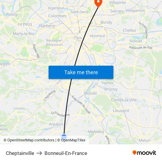 Cheptainville to Bonneuil-En-France map