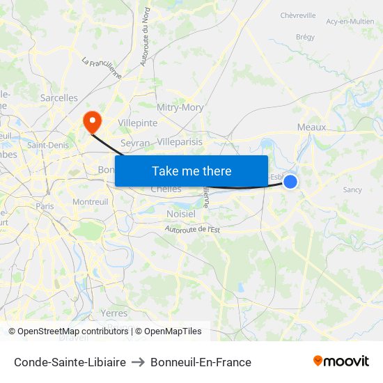 Conde-Sainte-Libiaire to Bonneuil-En-France map