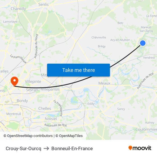 Crouy-Sur-Ourcq to Bonneuil-En-France map