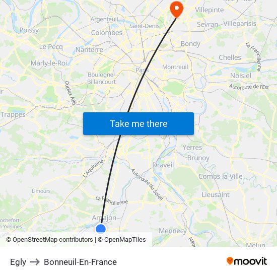 Egly to Bonneuil-En-France map
