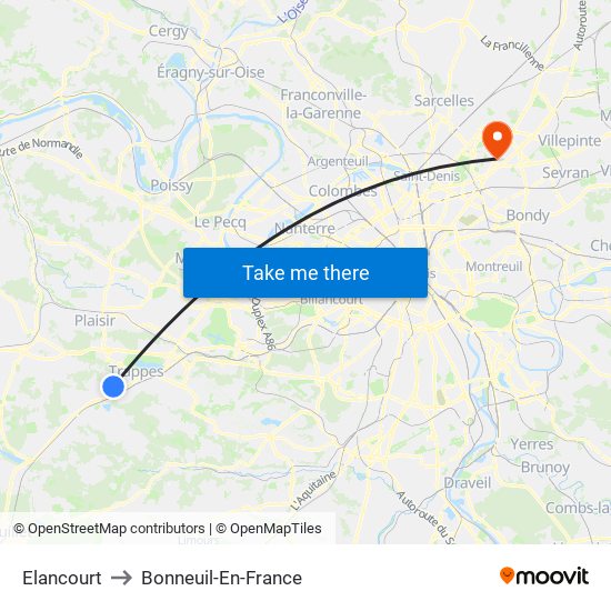 Elancourt to Bonneuil-En-France map