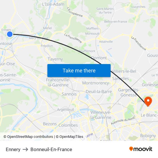 Ennery to Bonneuil-En-France map