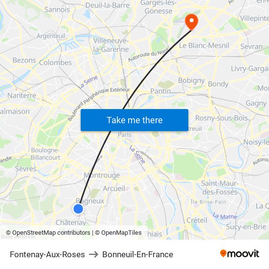 Fontenay-Aux-Roses to Bonneuil-En-France map