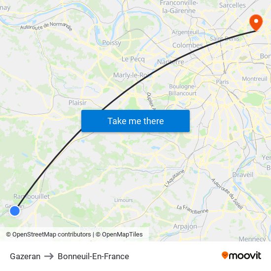 Gazeran to Bonneuil-En-France map