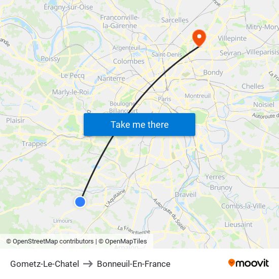 Gometz-Le-Chatel to Bonneuil-En-France map