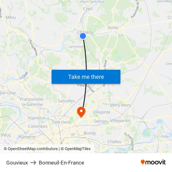 Gouvieux to Bonneuil-En-France map