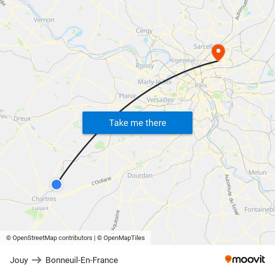 Jouy to Bonneuil-En-France map