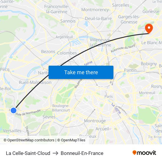 La Celle-Saint-Cloud to Bonneuil-En-France map