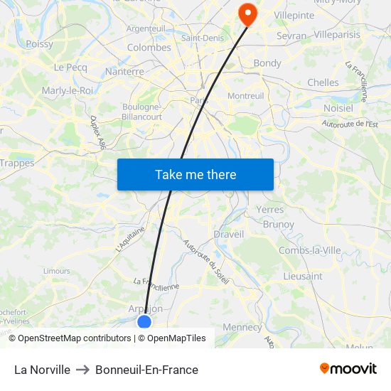 La Norville to Bonneuil-En-France map