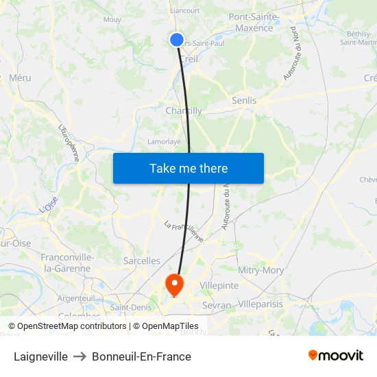 Laigneville to Bonneuil-En-France map