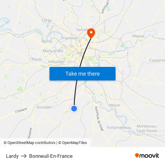 Lardy to Bonneuil-En-France map