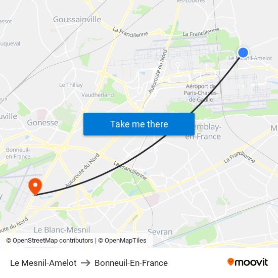 Le Mesnil-Amelot to Bonneuil-En-France map